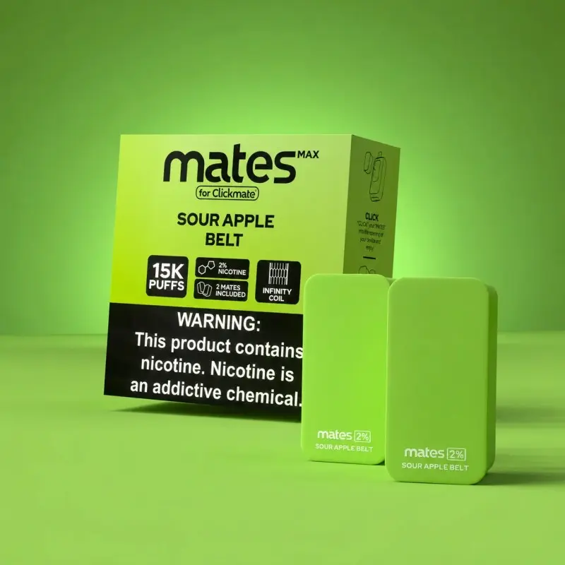 Vape descartable Clickmate Pod 2% Sour Apple Belts original en Uruguay | VAPOSVAPER