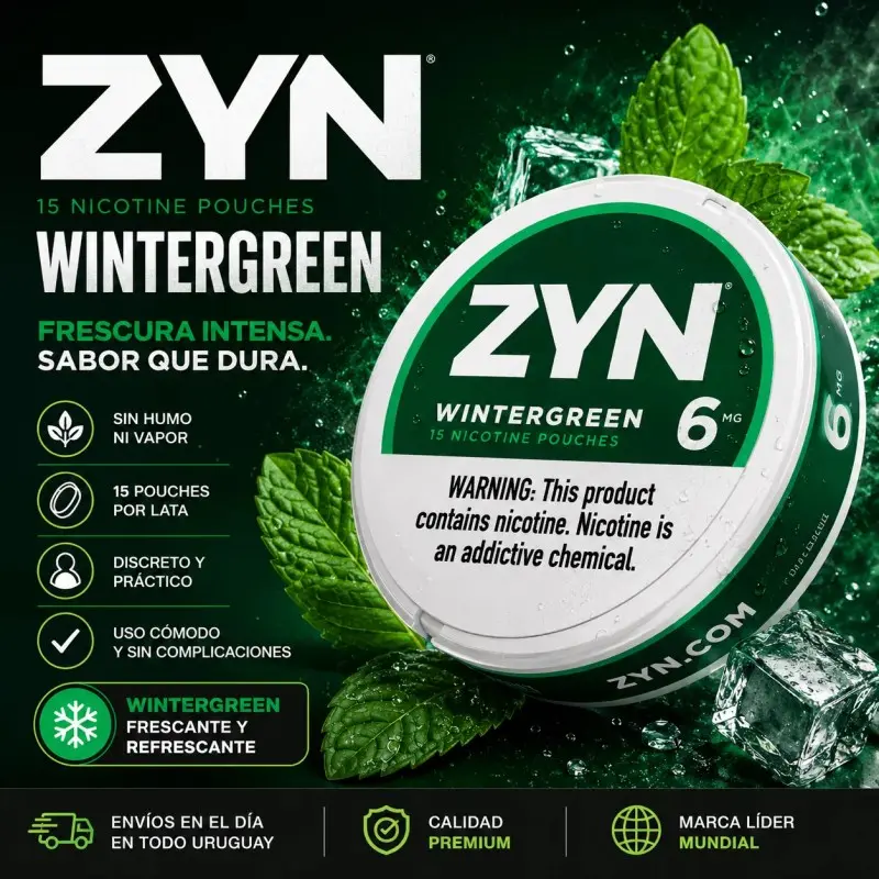 Pouch / chicle de nicotina ZYN Pouches Wintergreen original en Uruguay | VAPOSVAPER